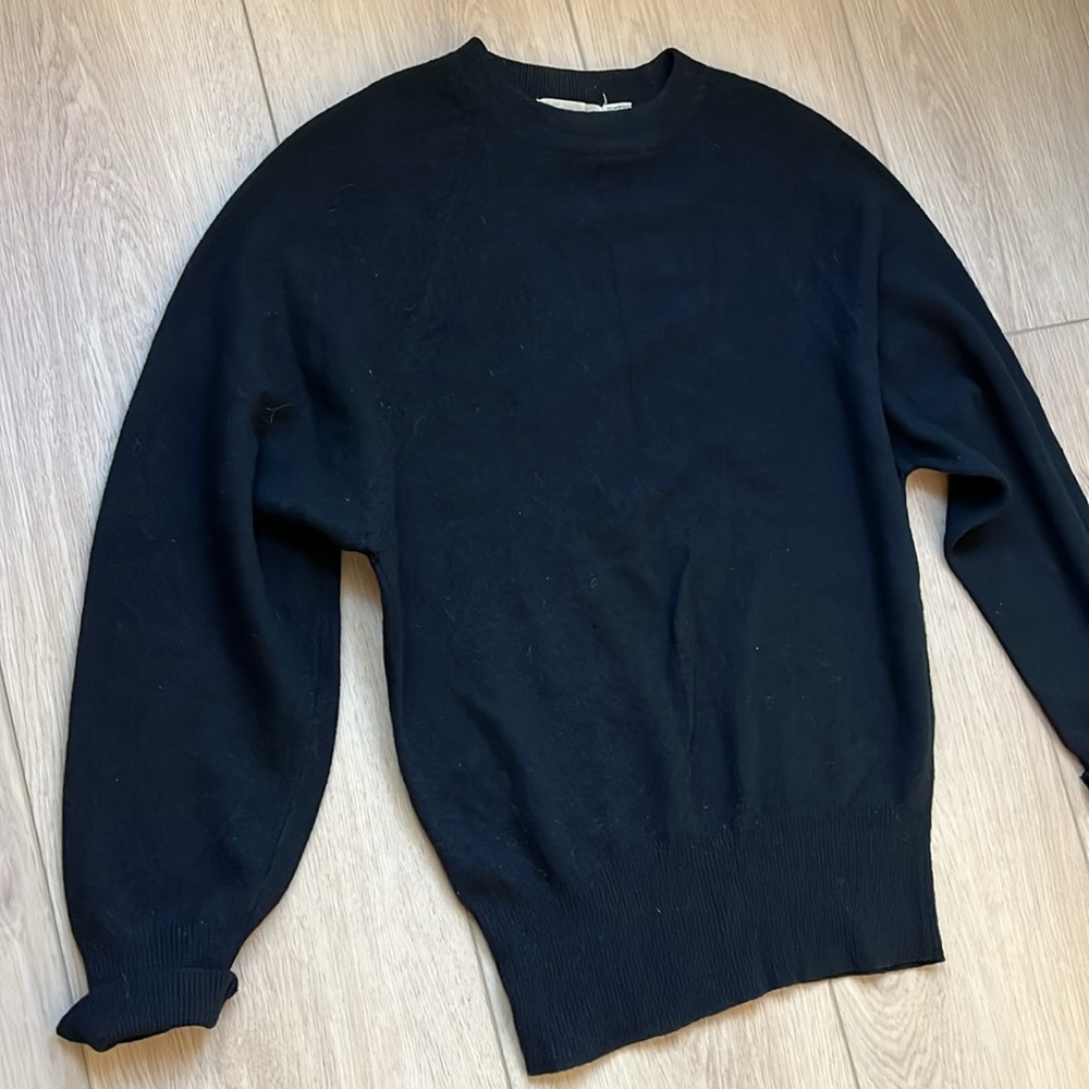 Astor One Lambswool & Angora Rabbit Hair Classic Black Crew Neck Sweater Size S